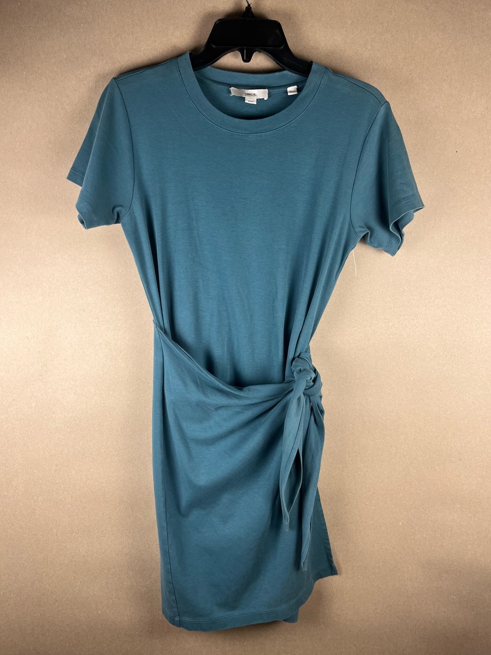 Vince Short Sleeve Side Tie Knot Dress XS 100% Cotton Teal Blue NWOT